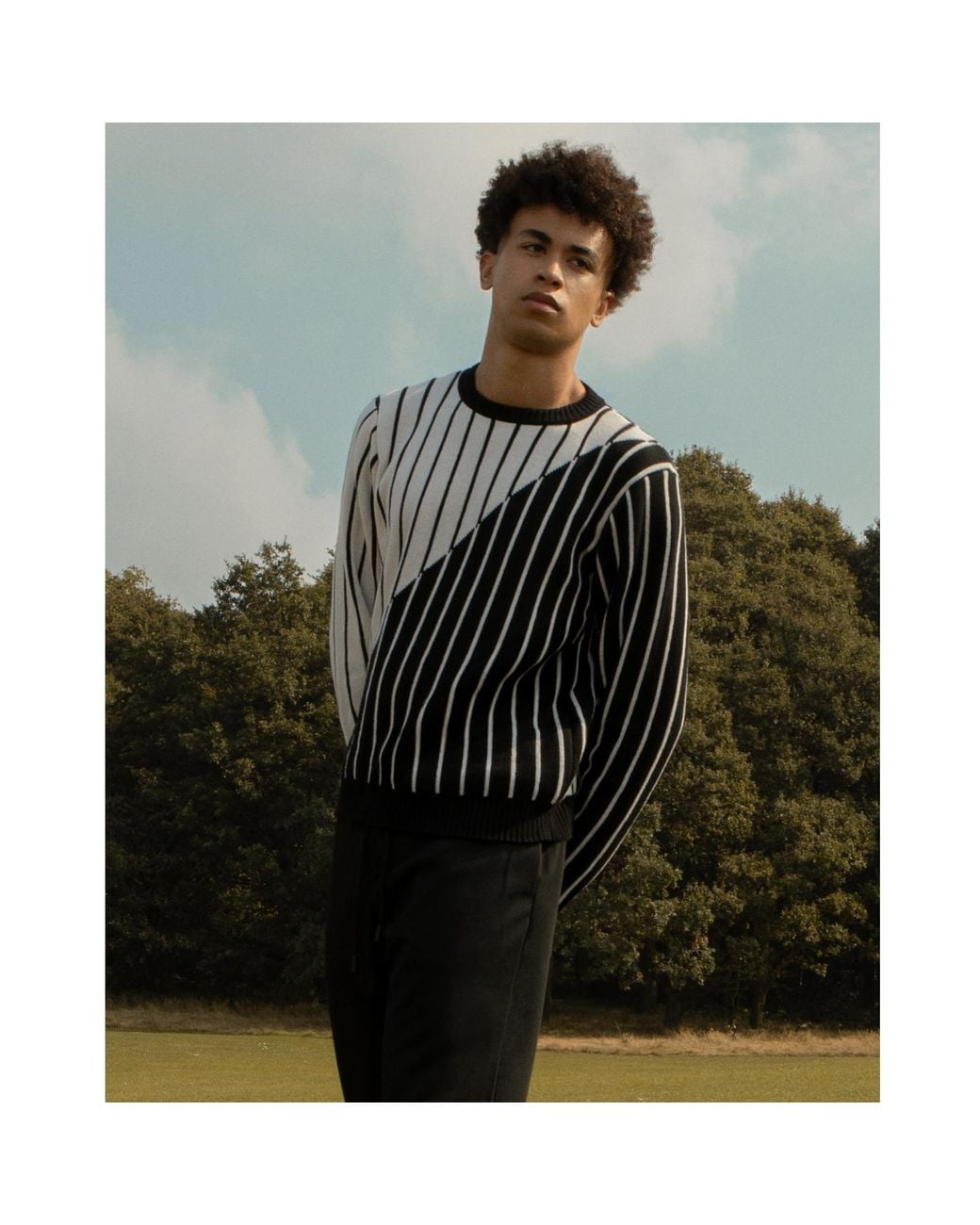 INGMARSON Black Thin Striped Diagonal Wool & Cashmere Jumper for men