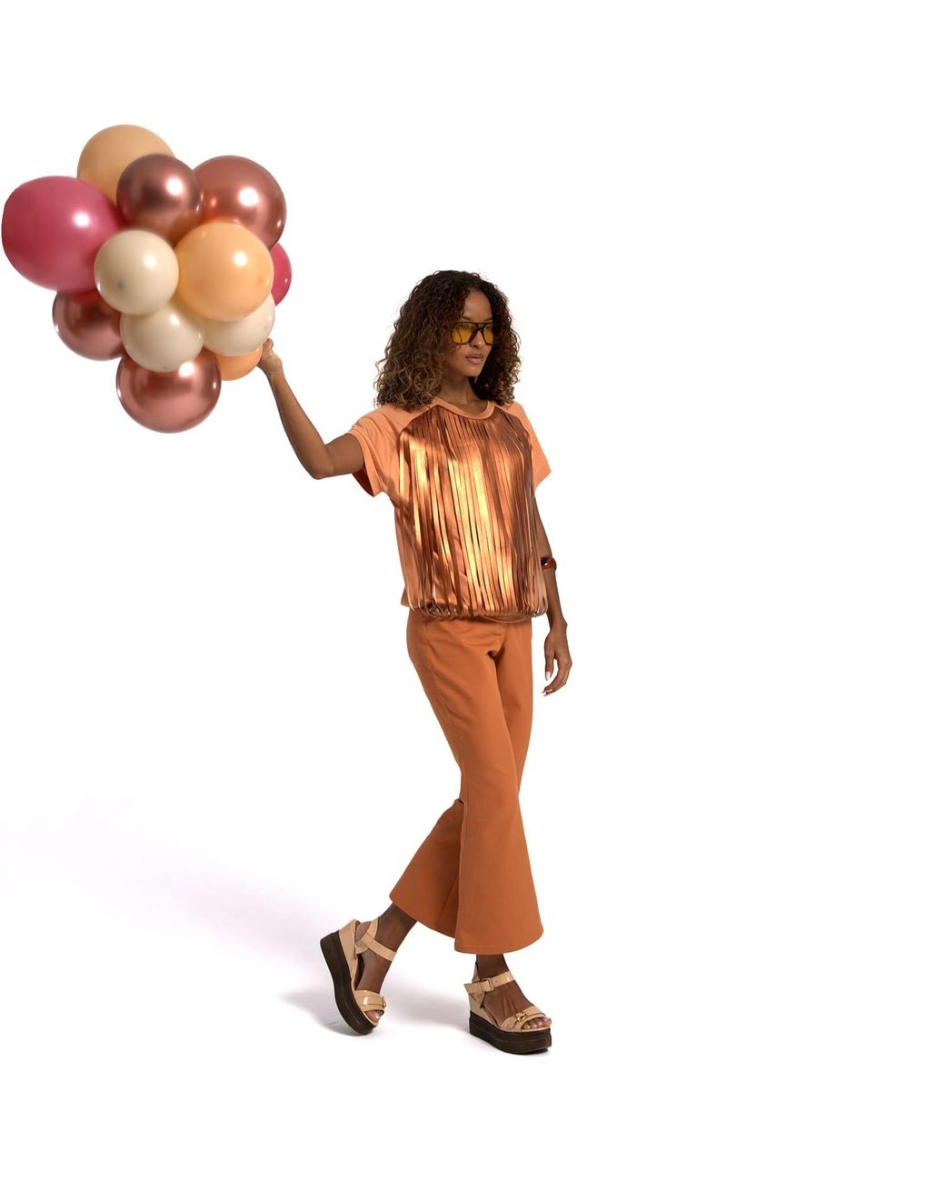 Lalipop Design Brown Neutrals Color Blouse With Laser-Cut Vegan Leather Fringes