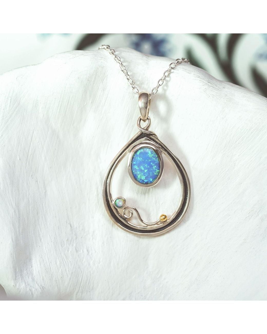 Isla Silver Blue Handmade Fire Opal Necklace