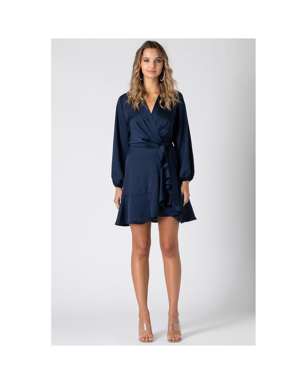 Urban Touch Blue Long Sleeve Wrap Front Dress