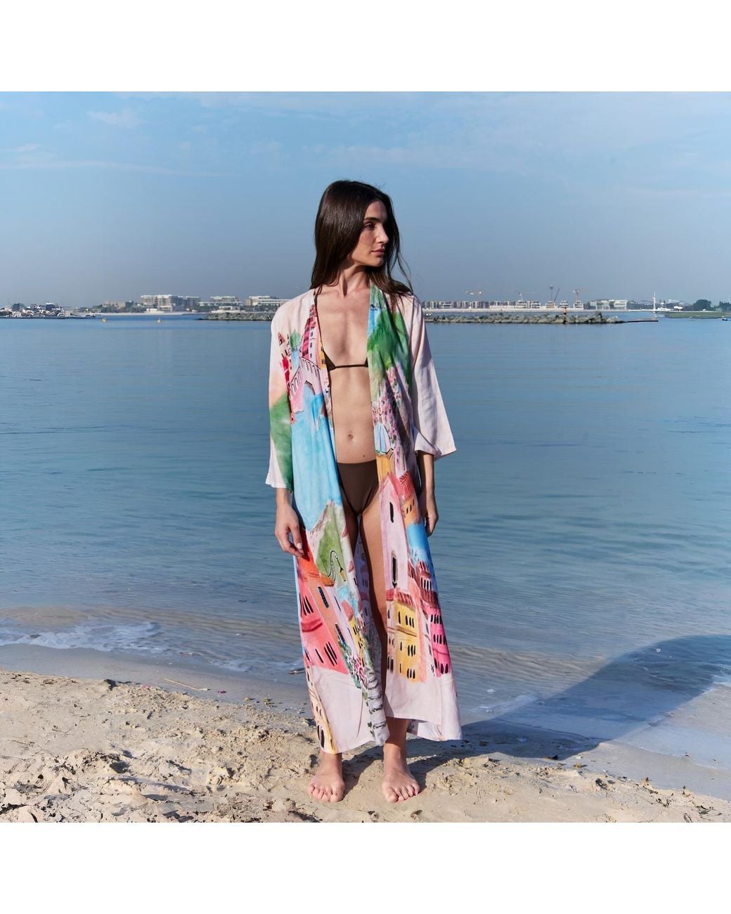 DHARA SHETH DUBAI Blue La Riviera Printed Long Kimono