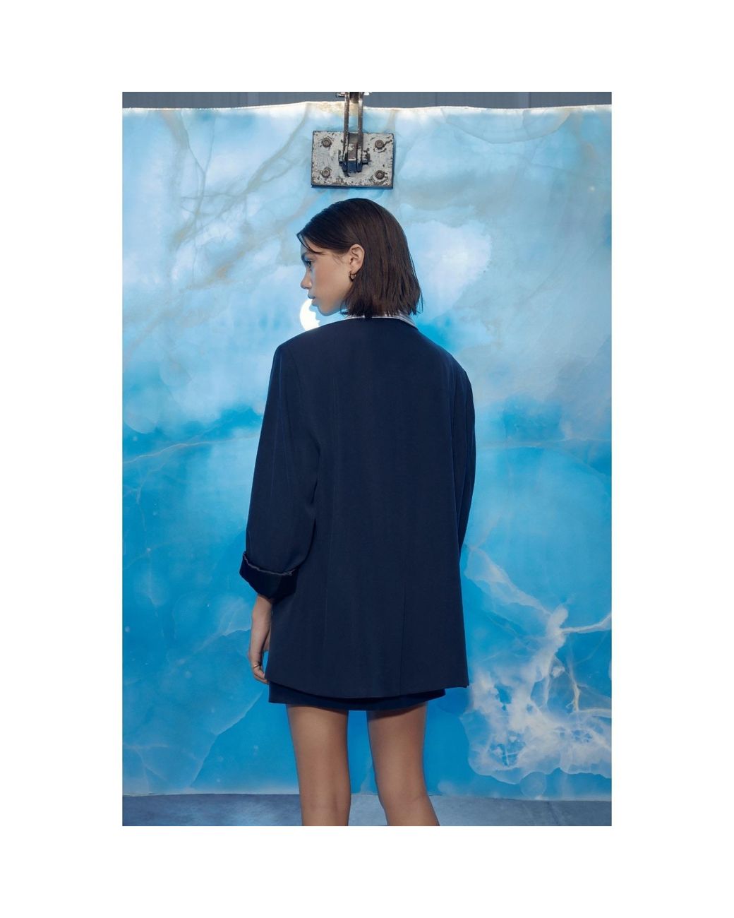 NAZLI CEREN Blue Boxy Oversized Jacket