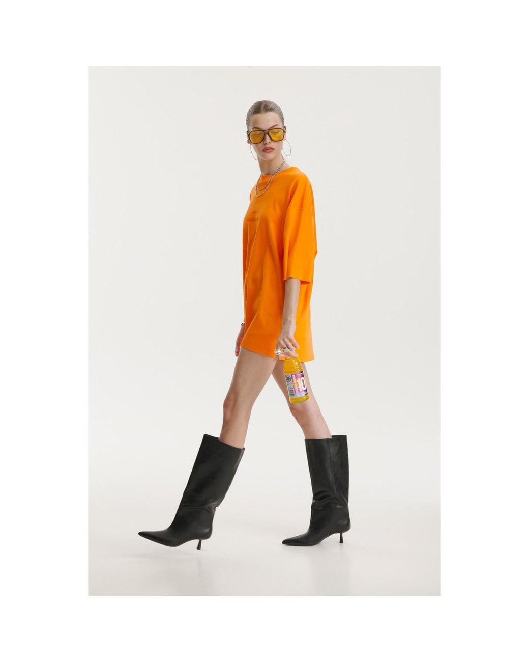 mysimplicated Orange Oversized T-Shirt With Vitamin Club Design W
