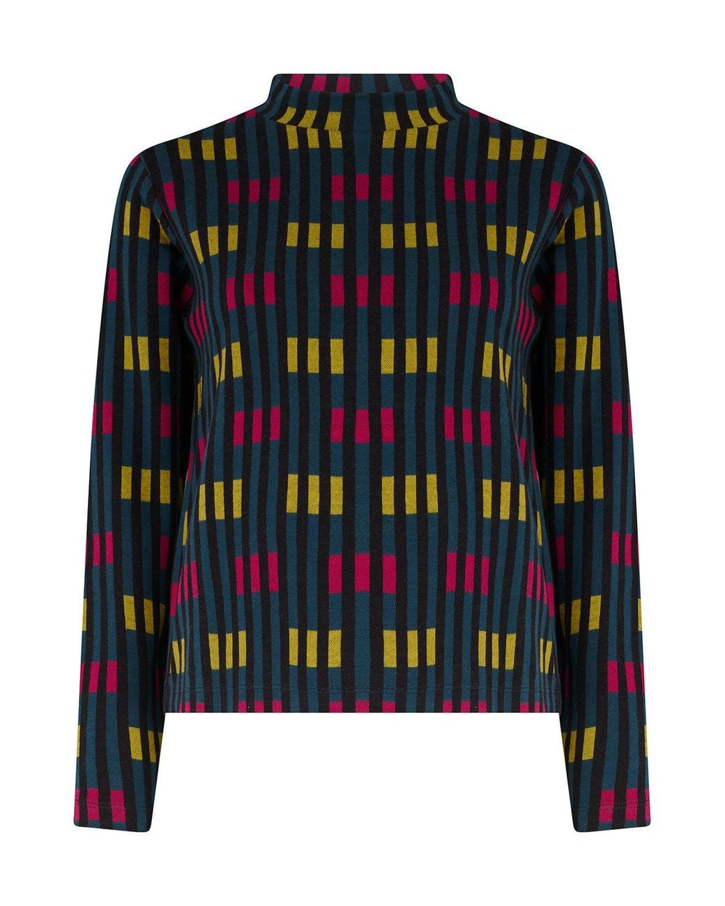 Sugarhill Black Isabel Jersey Jacquard Top Petrol Lights