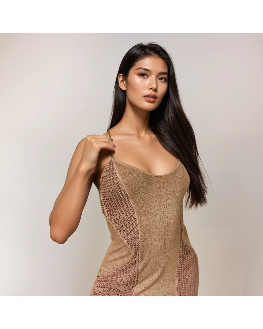 Zhenabia Brown Neutrals Armor Dress Desert Sand