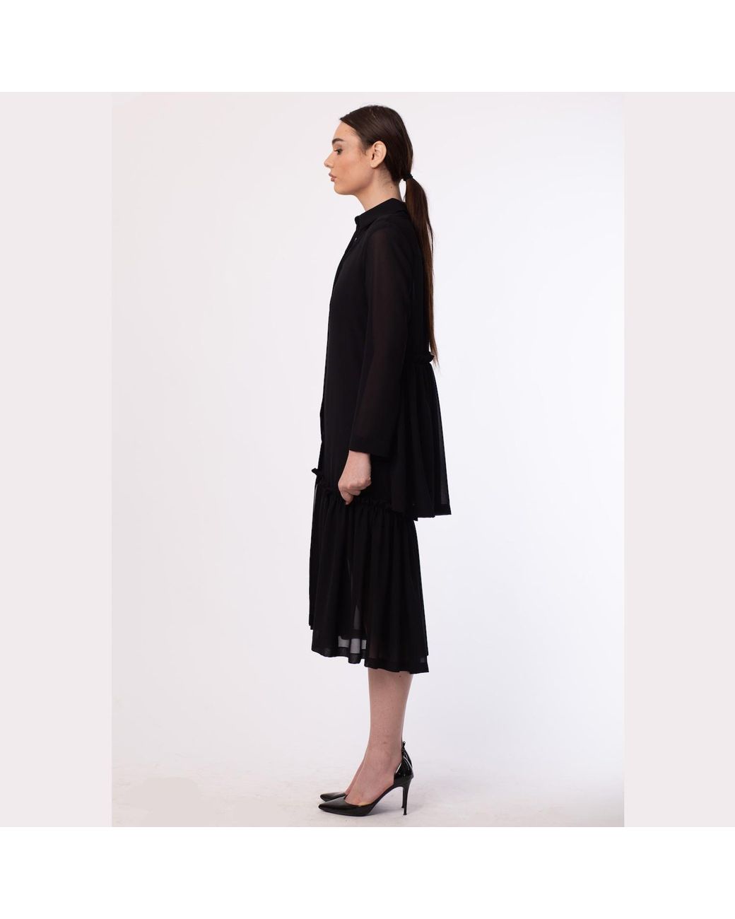 Silvia Serban Black Frill Shirt Dress