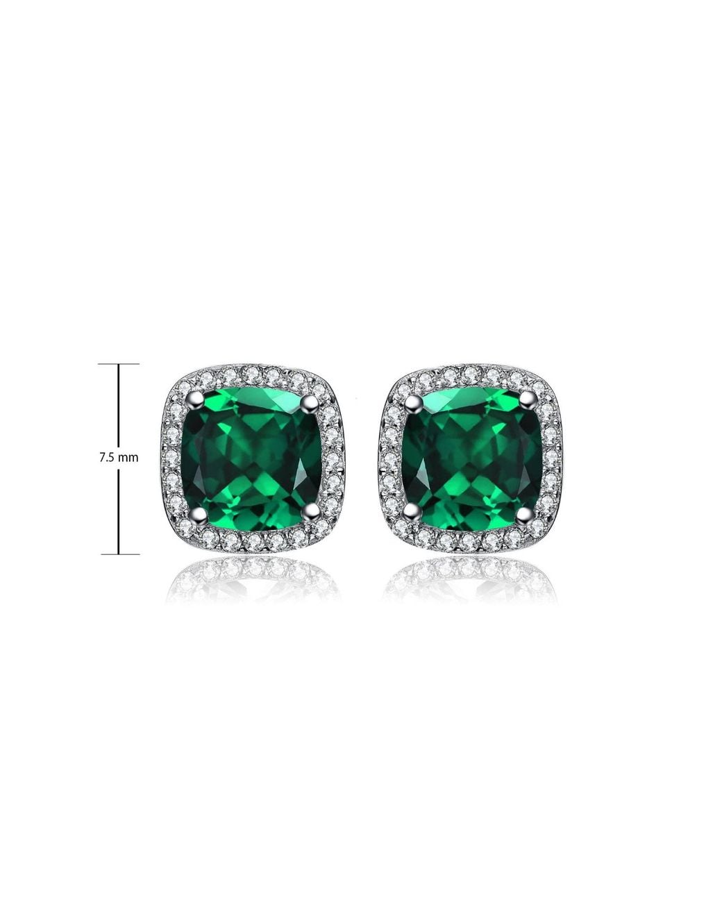 Genevive Jewelry Green Sterling Emerald Cubic Zirconia Vintage Cushion Cluster Halo Stud Earrings