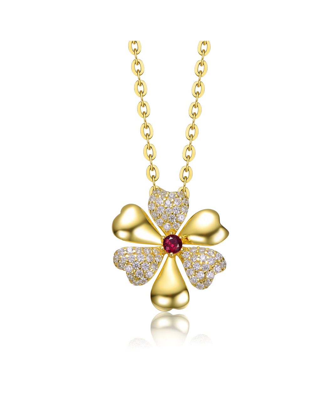 Genevive Jewelry Metallic Rachel Glauber Plated Pave Flower Pendant Necklace