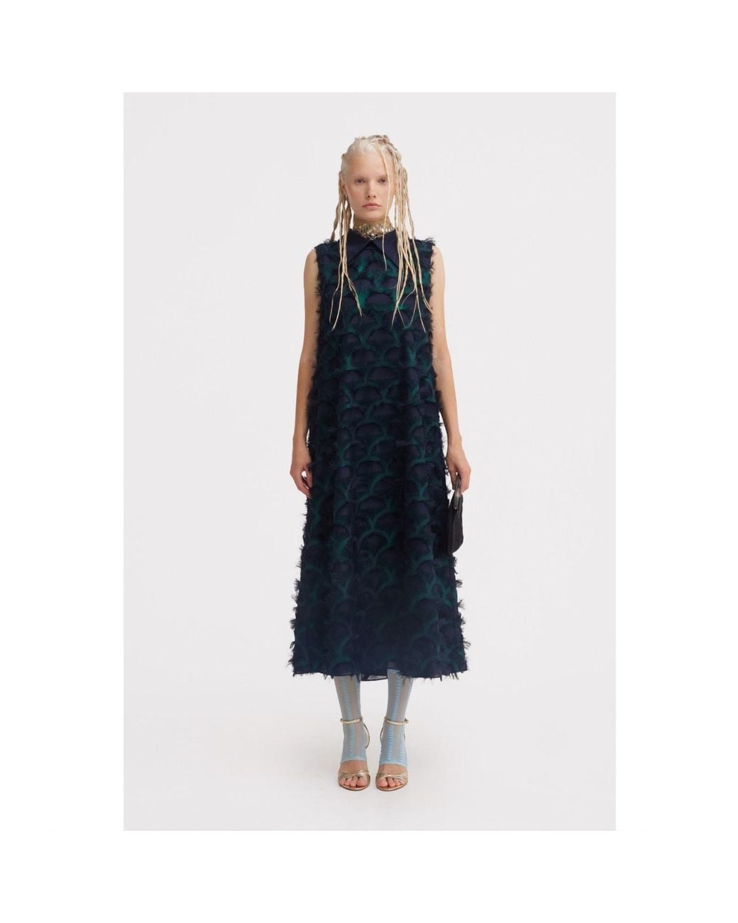 Julia Allert Black Evening Gown A-line Maxi Dress With Fleecy Decor