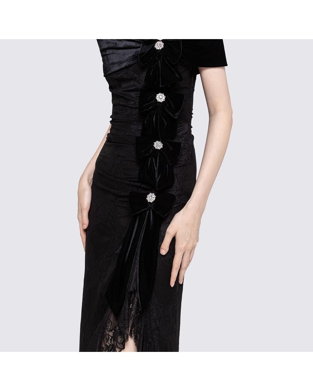 Nissa Black Bow-Detail Lace Maxi Dress