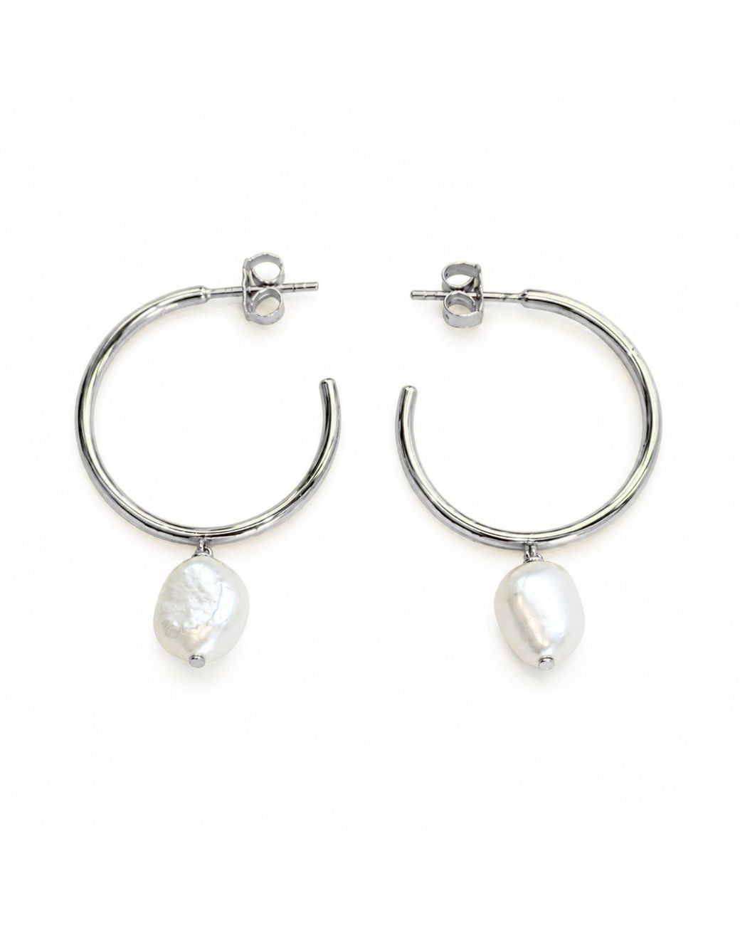 Cier Metallic Baroque Pearl Hoop Earrings