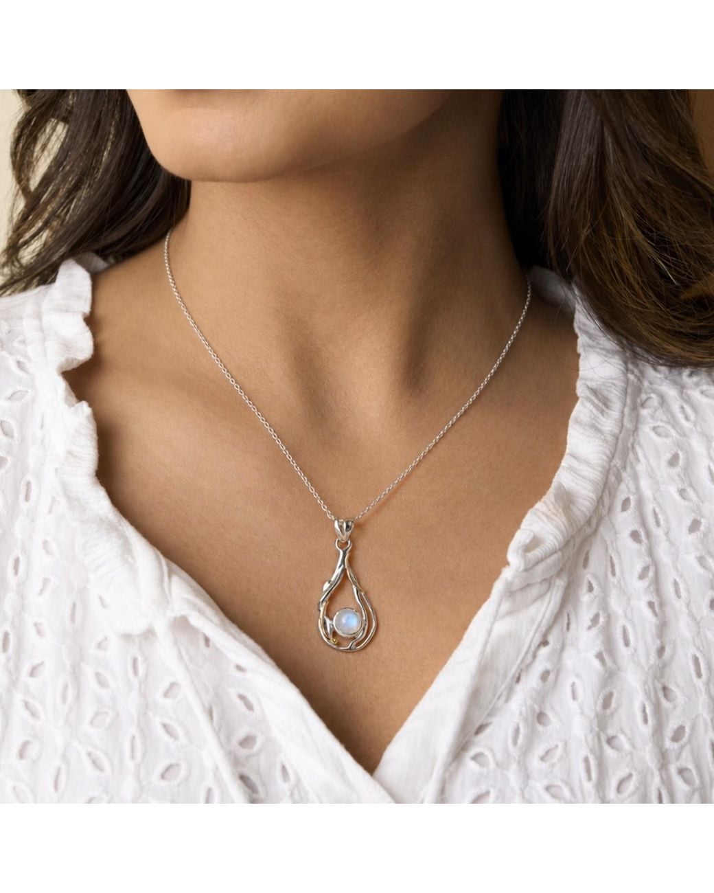 Isla Silver Metallic Teardrop Sterling Moonstone Pendant