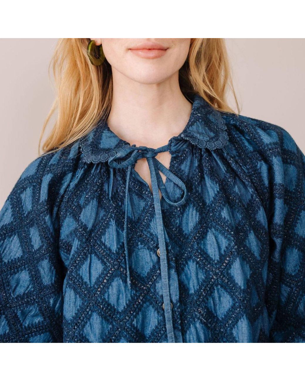 SUNSHINE TIENDA Blue Denim Eyelet Willa Top