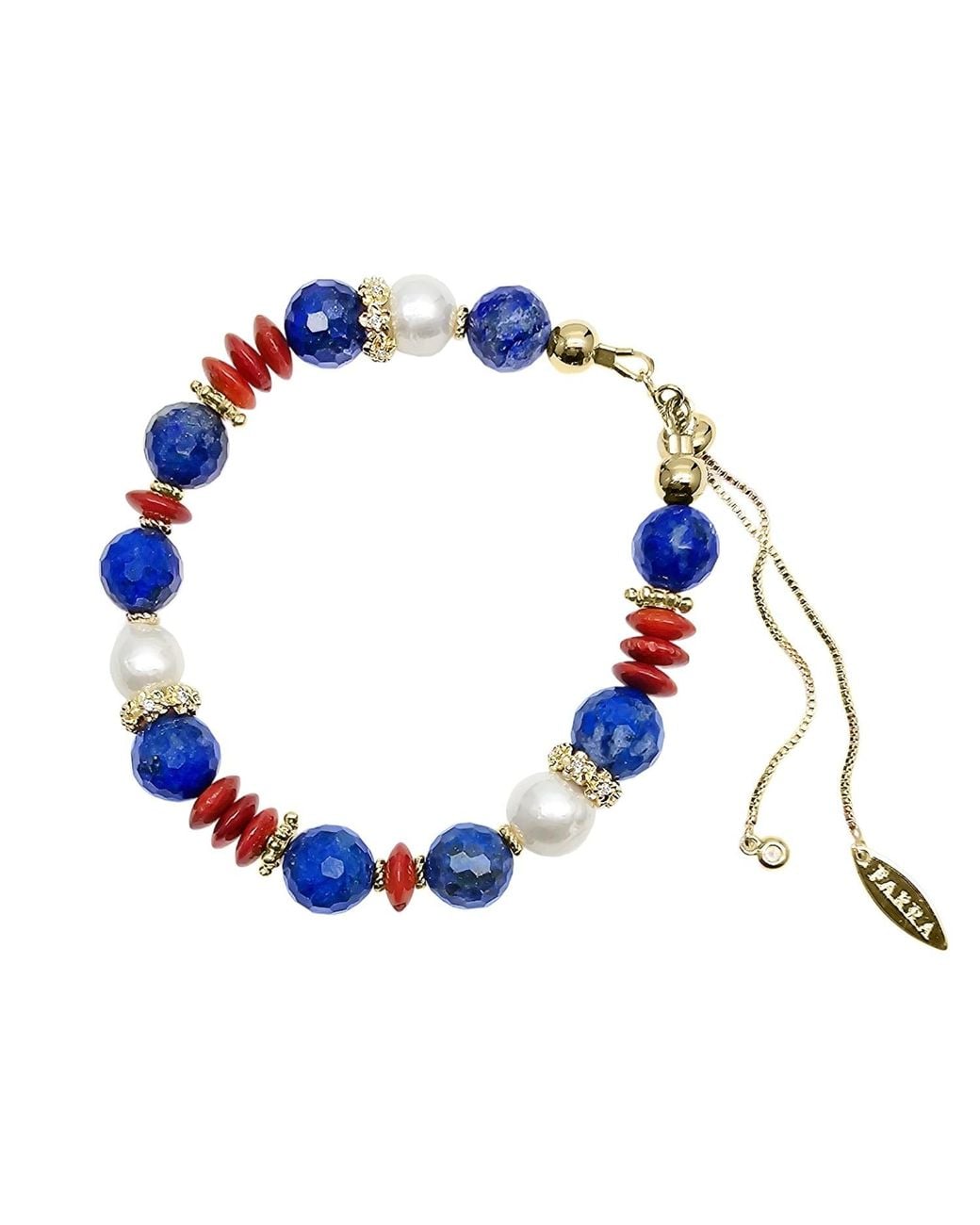 Farra Blue Lapis Bamboo Coral And Pearl Adjustable Slider Bracelet