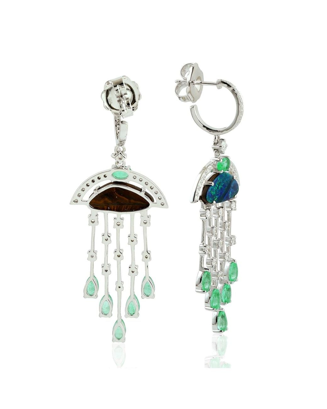 Artisan Green Emerald, Opal & Diamond Chandelier Drop Earrings