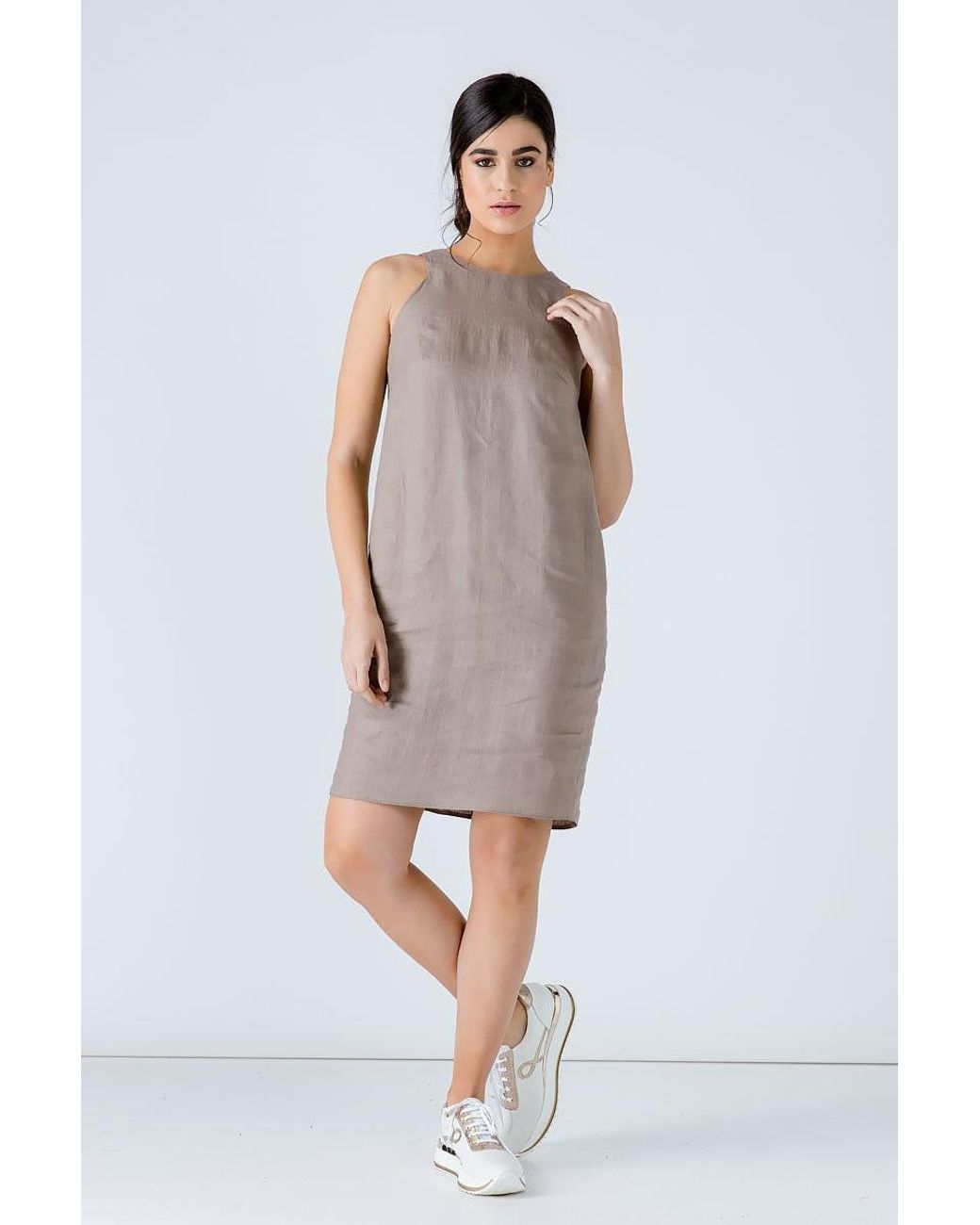 Conquista Natural Taupe Sleeveless Sack Dress