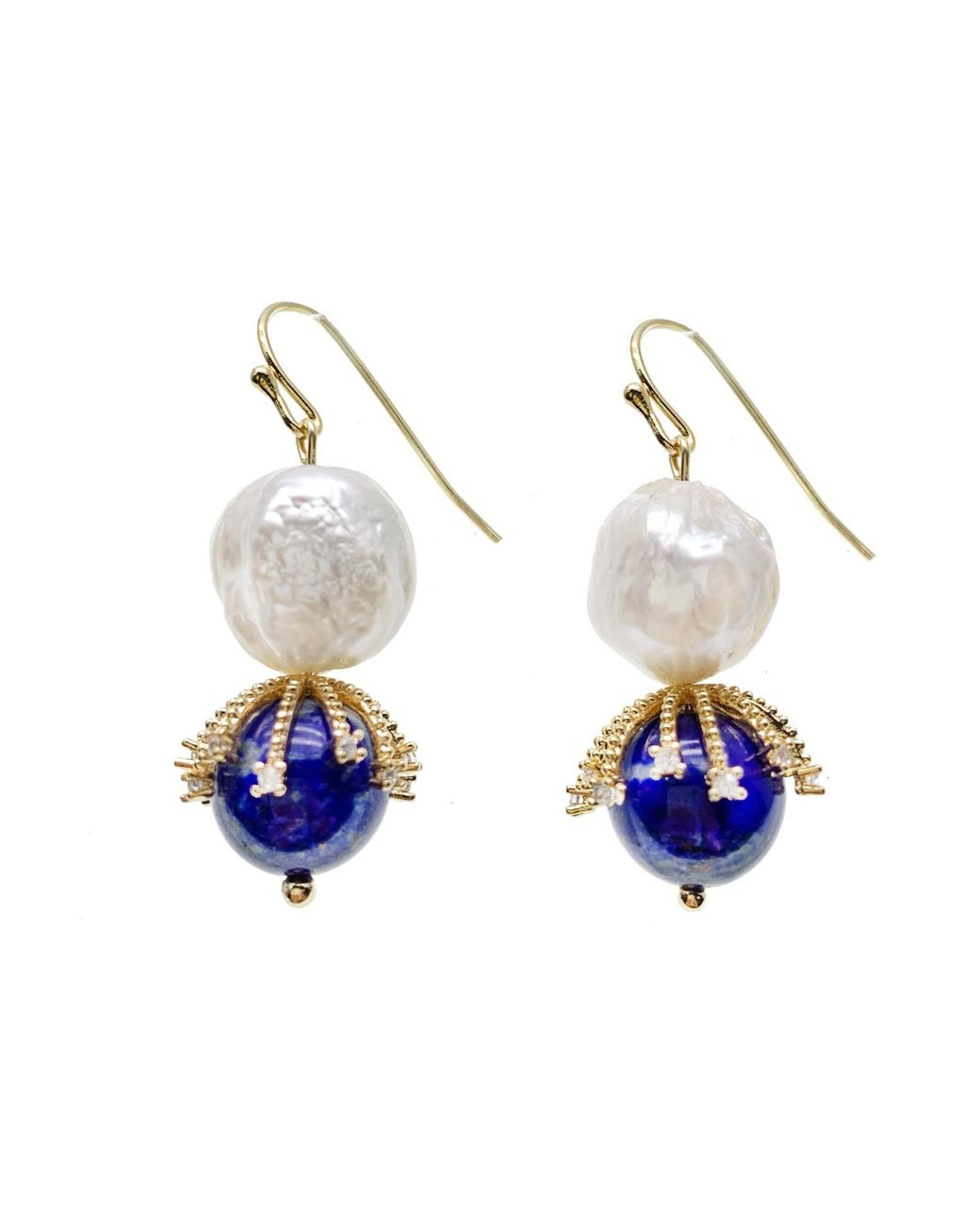 Farra Blue Freshwater Pearl With Aventurine Dangle Earrings