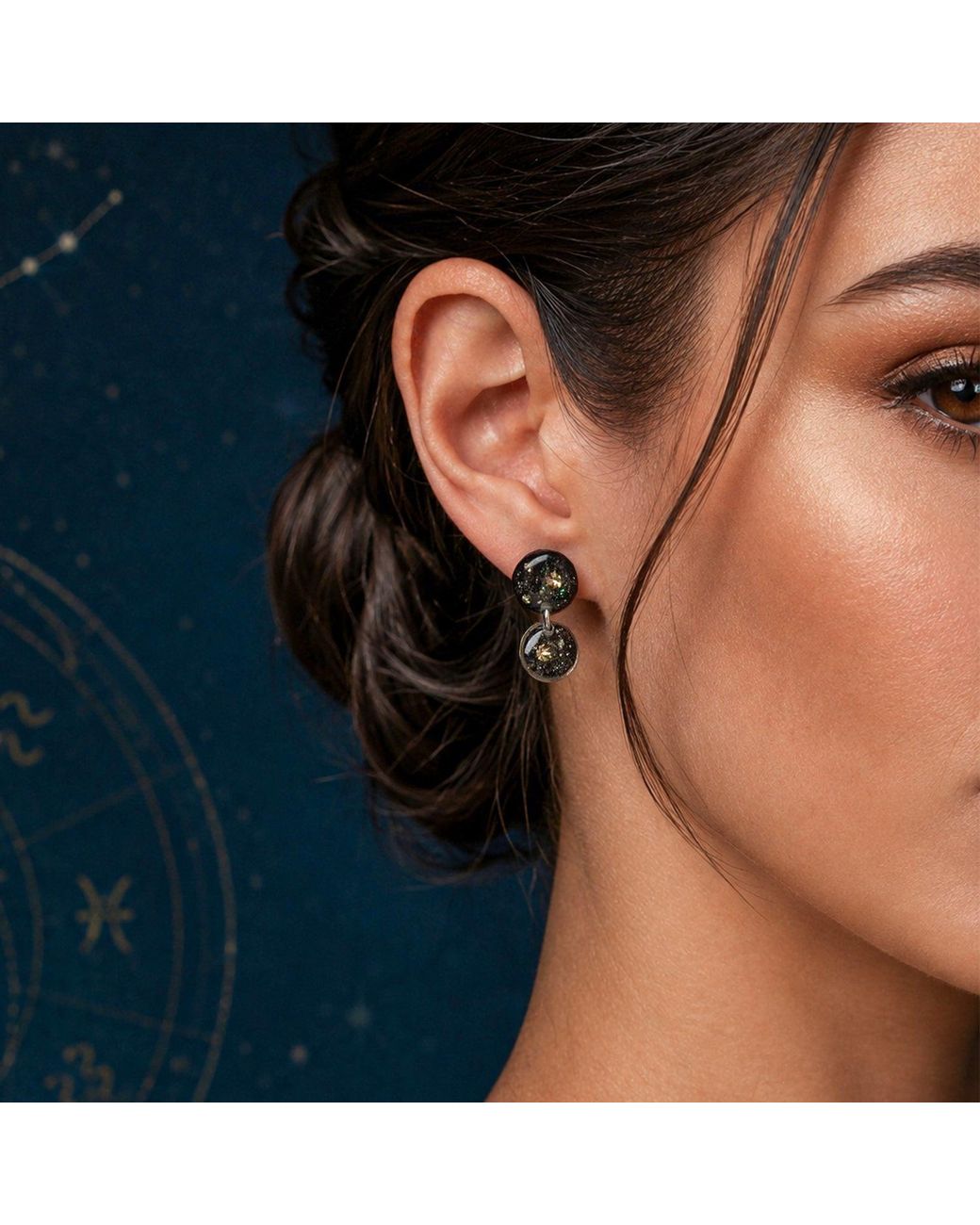 Kate Koel Black Galaxy Dangle Circle Drop Earrings