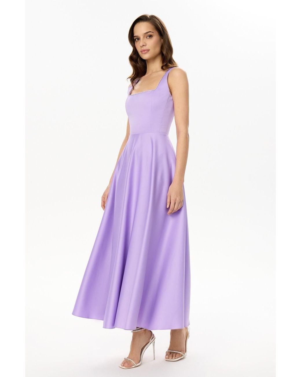 POST MERIDIEM Purple Strap Decorated Bodice Midi Dress