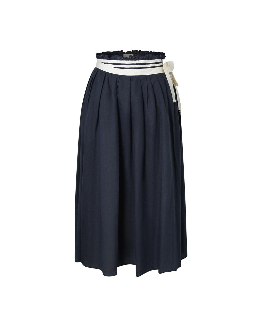 Smart and Joy Blue Flared Linen Midi Skirt