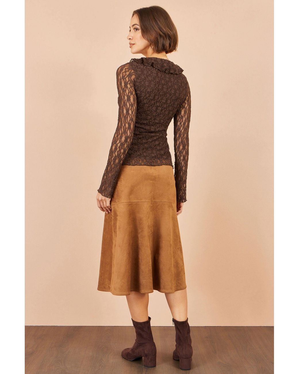 Yumi' Brown Ruffle Lace Top