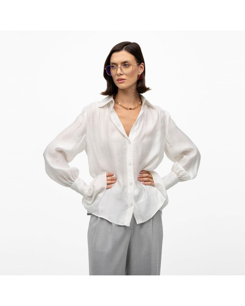 Mandragora White Crinkled Shirt With Decorative Cuffs Carmen Ecru