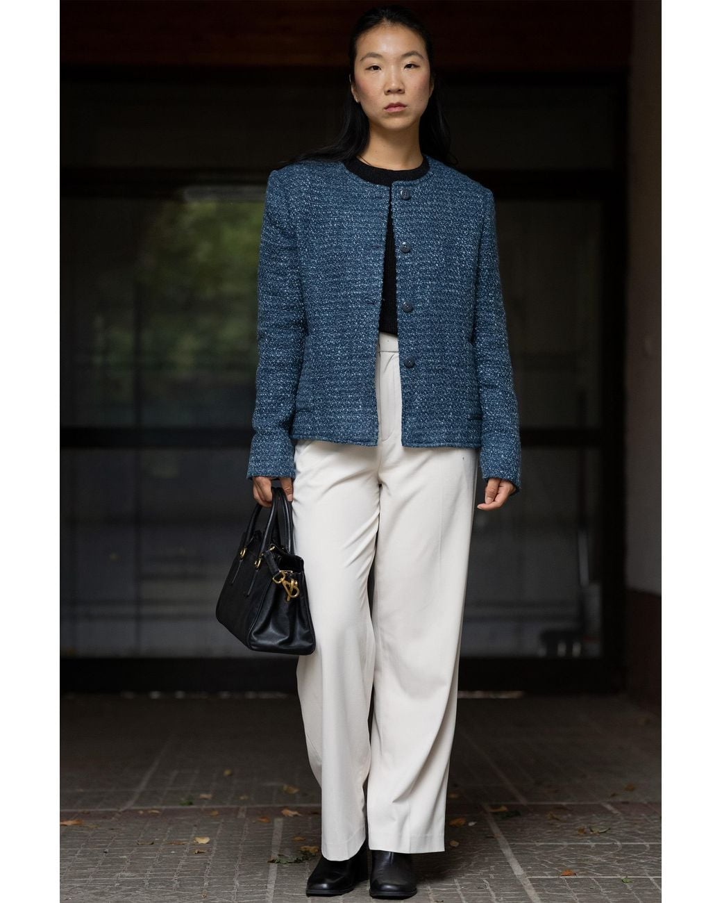 Stovaria Blue Handwoven Textured Wool Winter Jacket