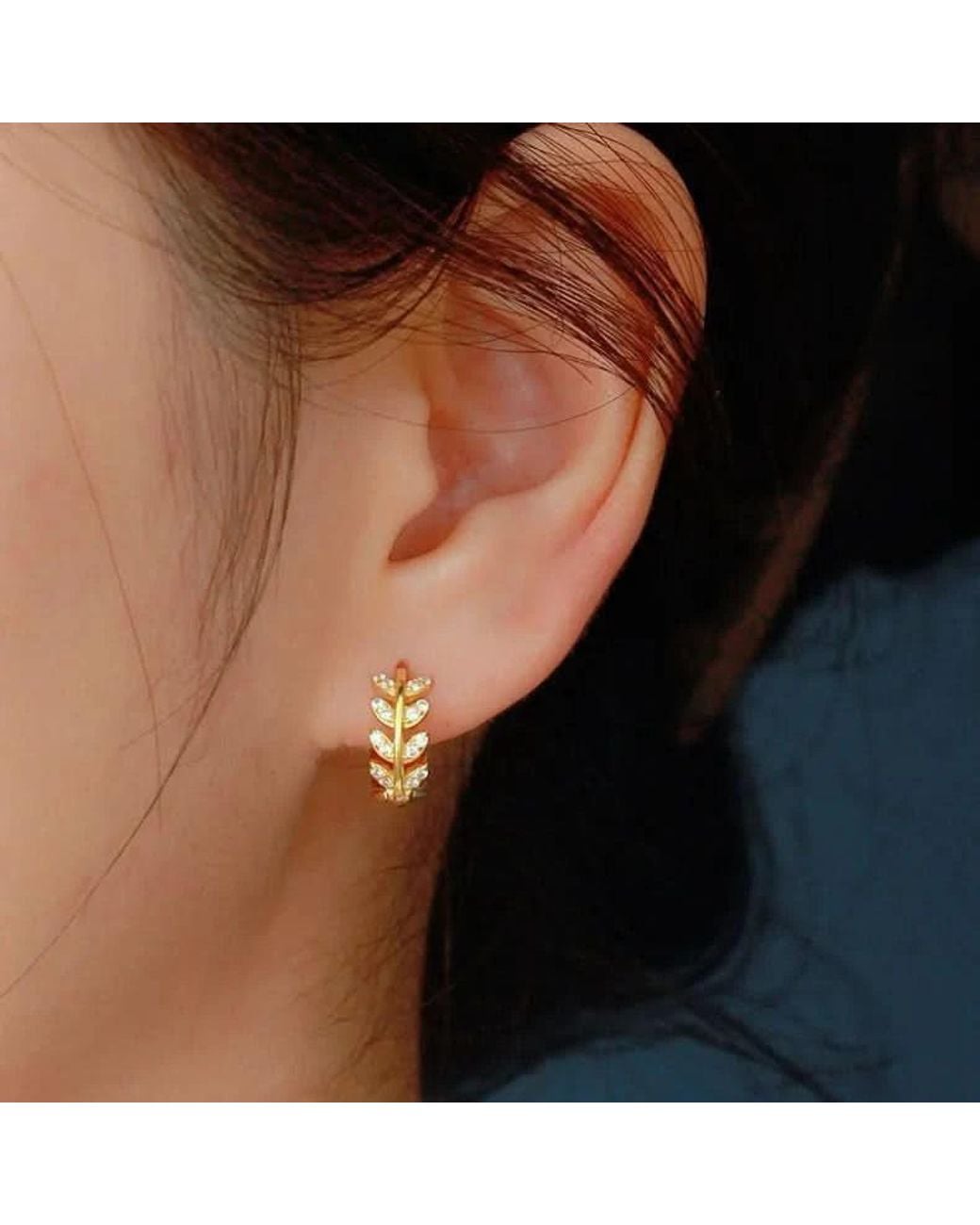 Angel Barocco Metallic Leaf Diamond Hoop Earrings