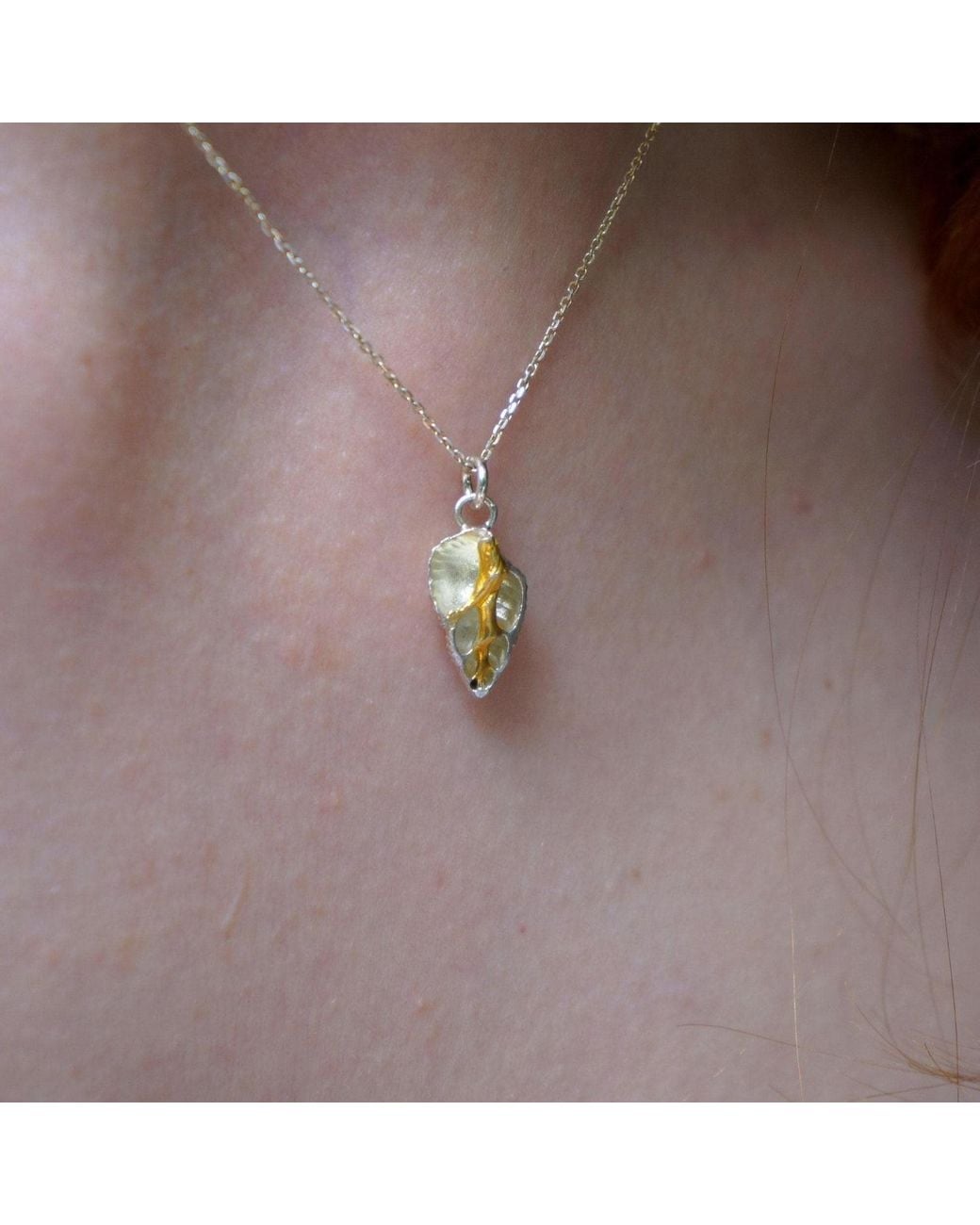 Mother Nature Jewelry Metallic Real Sea Shell Necklace, Handmade Minimalist Jewelry, Two-Tone Beach Pendant