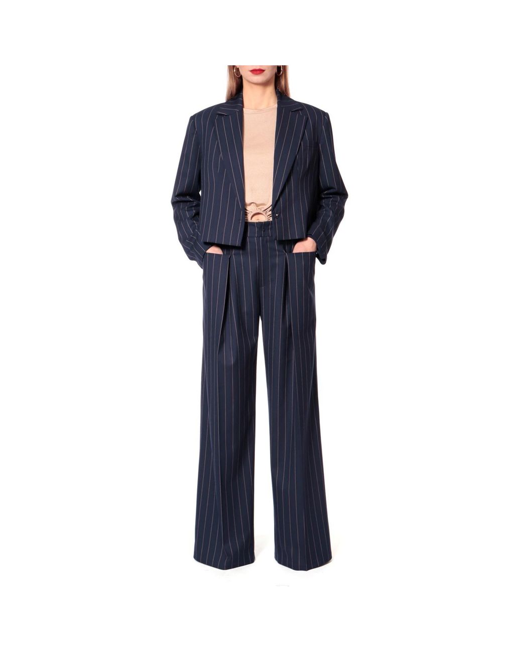 AGGI by HALEWSKI Blue Stacey Mood Tennis Stripe Wide Trousers