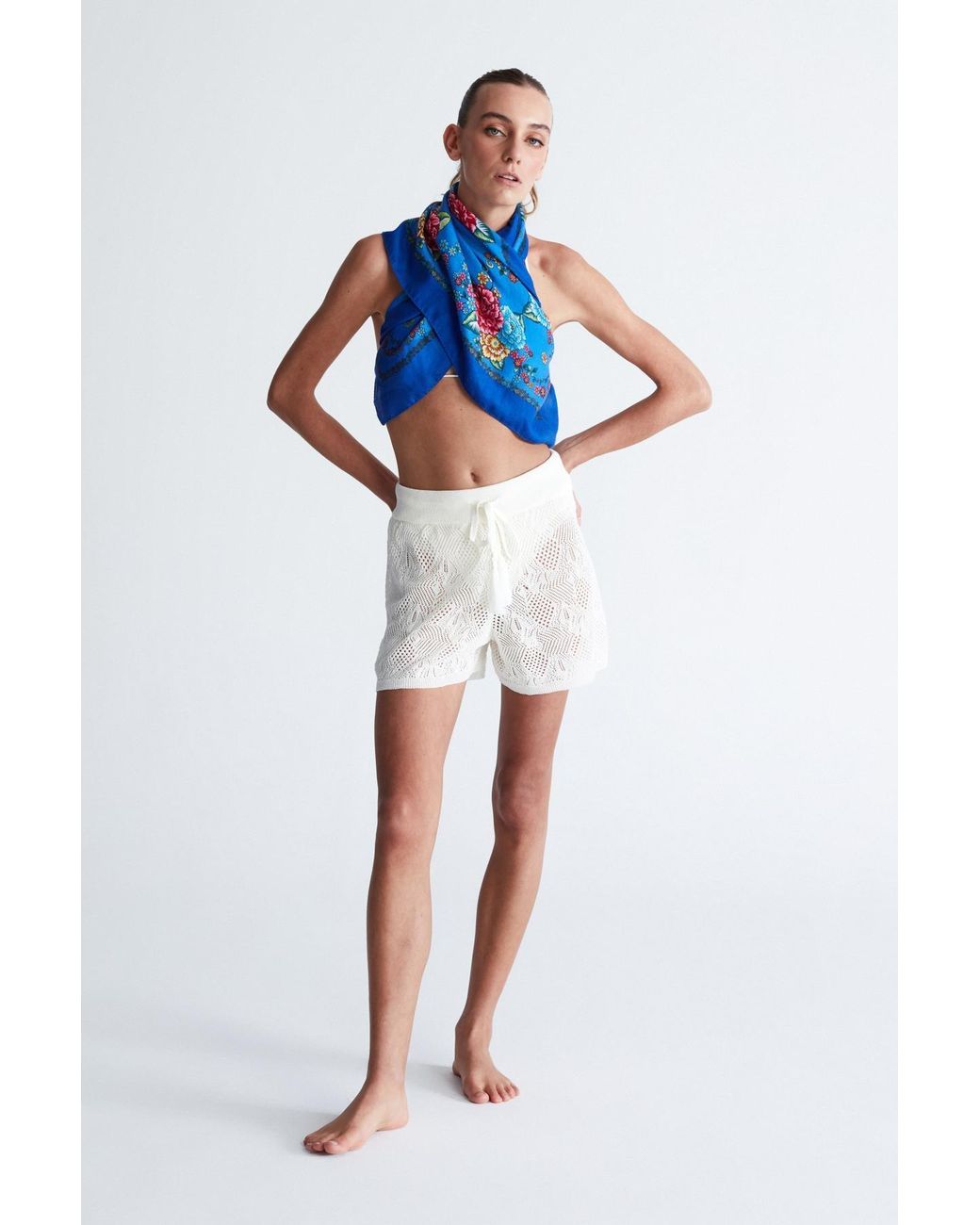 Peraluna White Emma Shorts Lace Knitted Elastic Waist Knitwear Mini Shorts