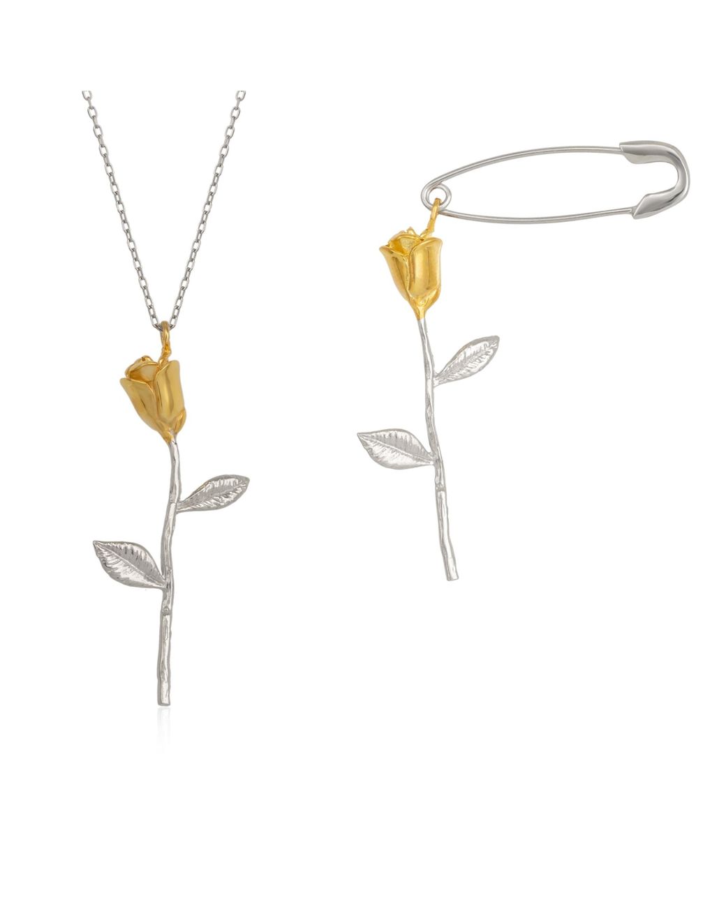 Spero London White Color Rose Sterling Necklace & Safety Pin Earring Set