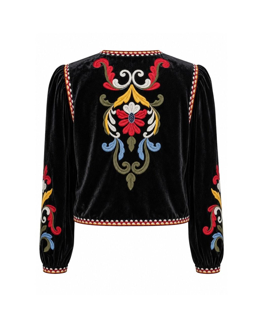 Traffic People Black Folklore Velvet Floral Embroidered Blazer Jacket