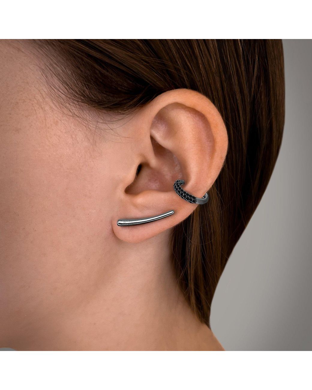 SALLY SKOUFIS Black Cosmic Alchemy Ear Cuff With Made Cz Diamond Stimulant