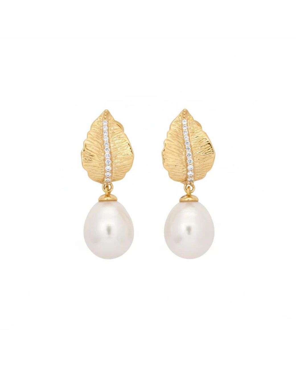 Angel Barocco Metallic Diamond Leaves Baroque Pearl Earrings