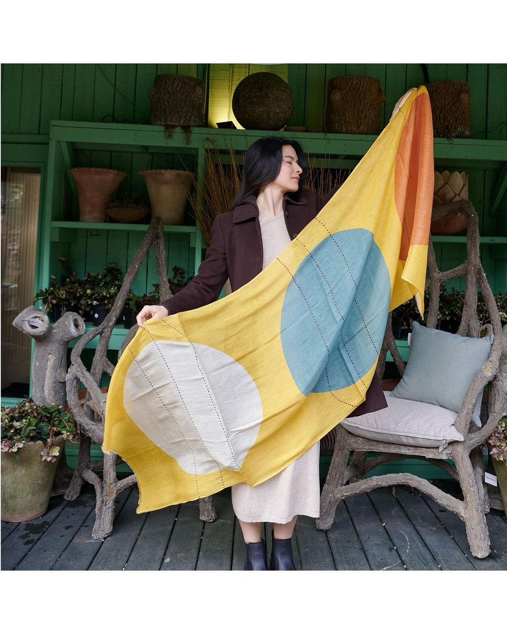 Variously Yellow Cirq Sun Modern Artisan Linen Silk Scarf