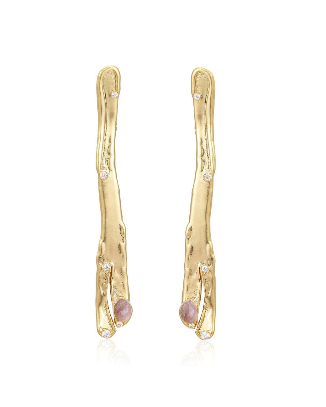 Rare Matters Jewelry Metallic Natural Asymmetry Strawberry Quartz Linear Earrings