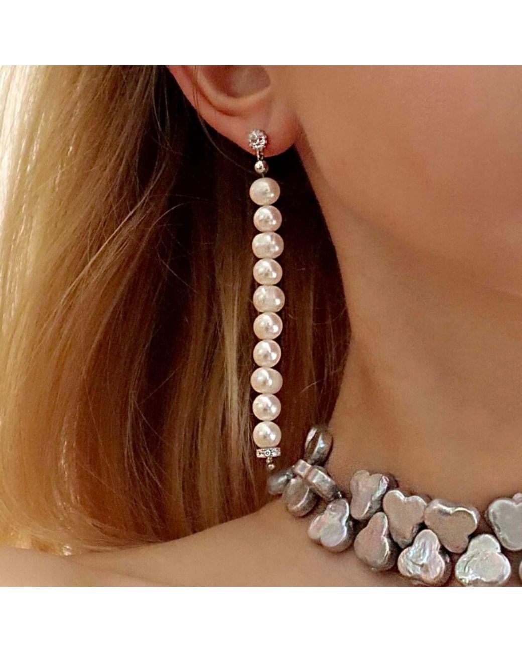 Mineralgems•Studio White Pearl Thread Earrings