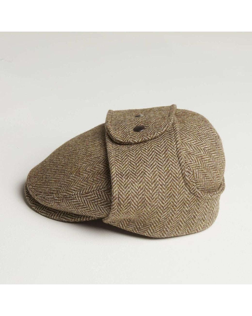 Dasmarca Hats Brown Neutrals Logan Heather Tweed Wool Checks Italian Cap With Earflaps Trapper for men