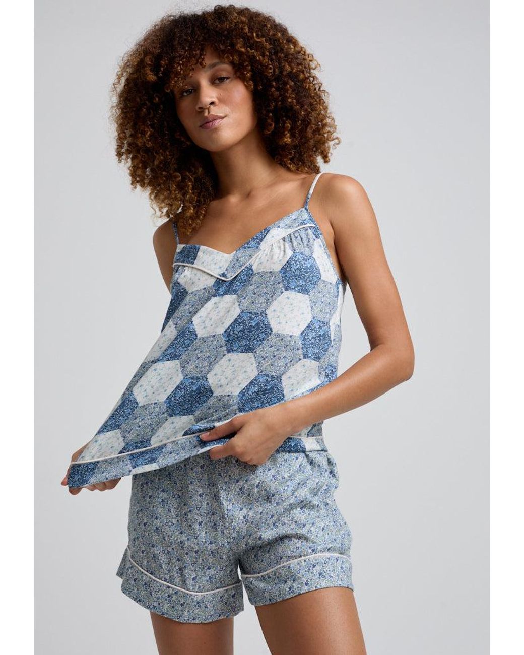 Lily and Lionel Blue Camilla Aster Patchwork Cami & Short Pyjama Set