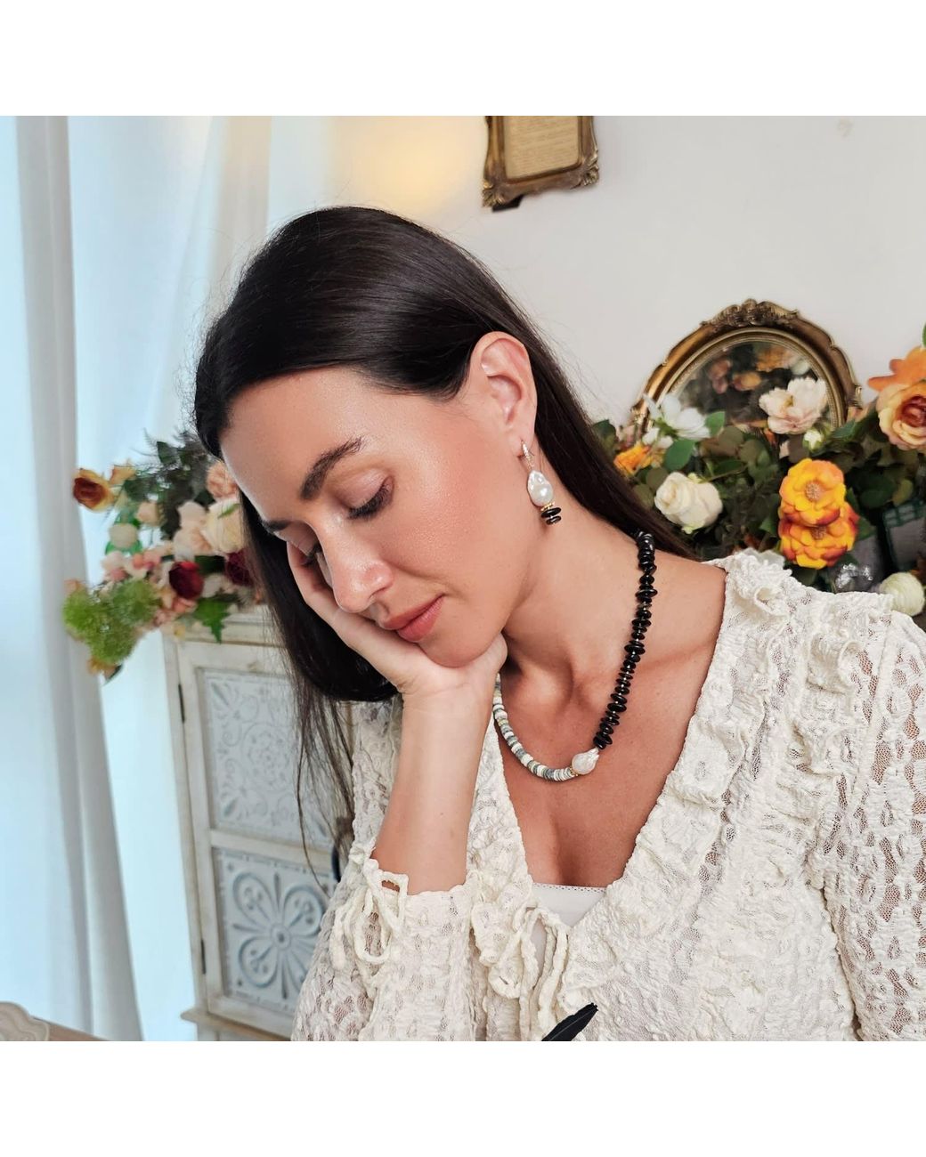 Farra Metallic Timeless Baroque Pearls With Tourmaline Earrings