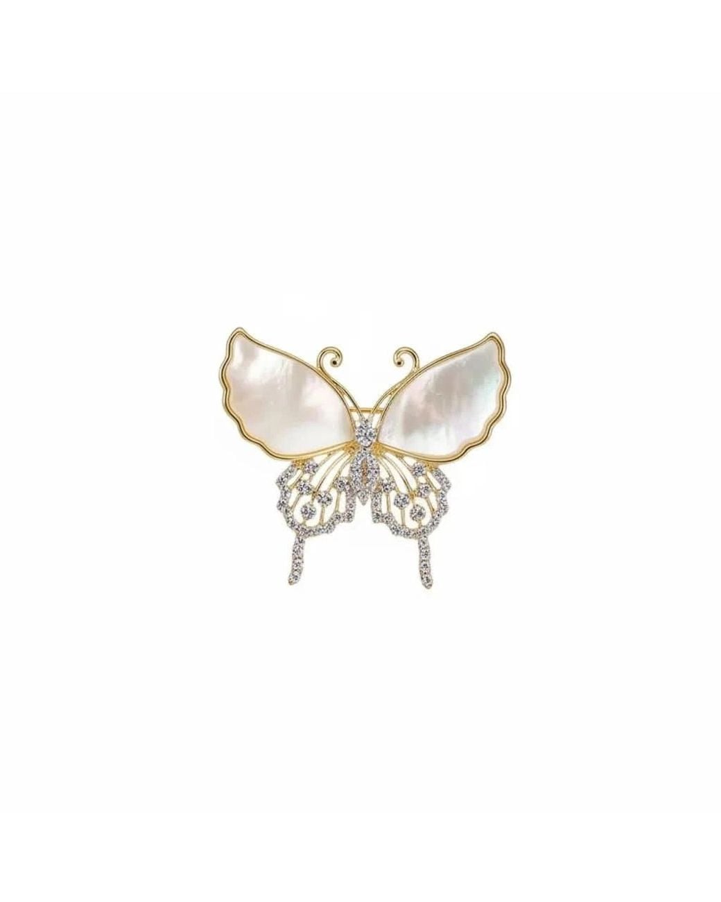 Angel Barocco Metallic Natural Shell Diamond Butterfly Brooch