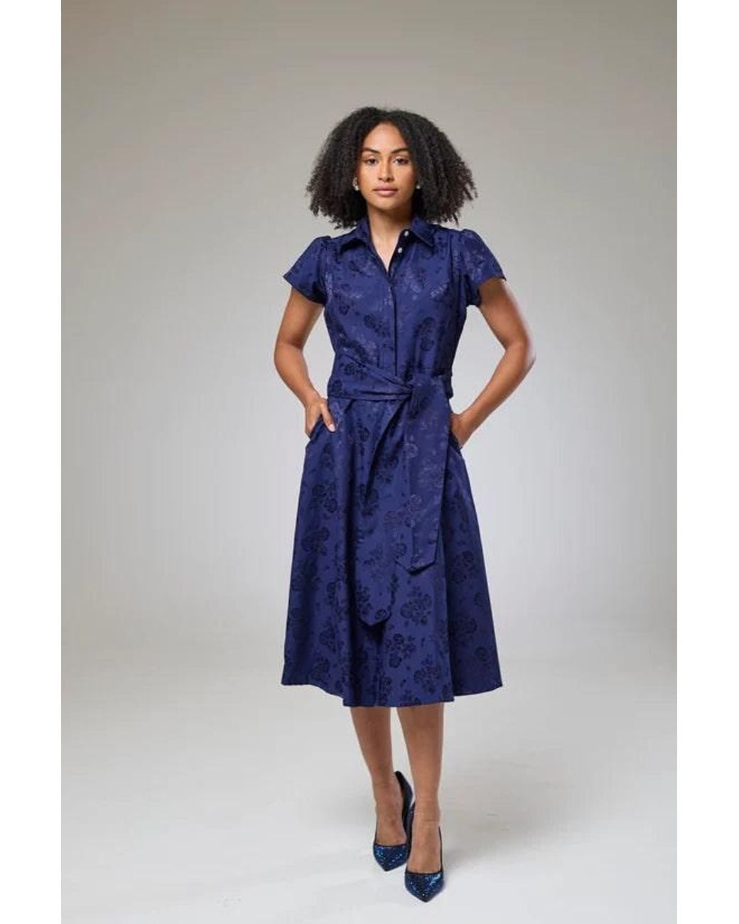 Lioness by Tf Blue Royal Petals Short Sleeve Shirt Dress