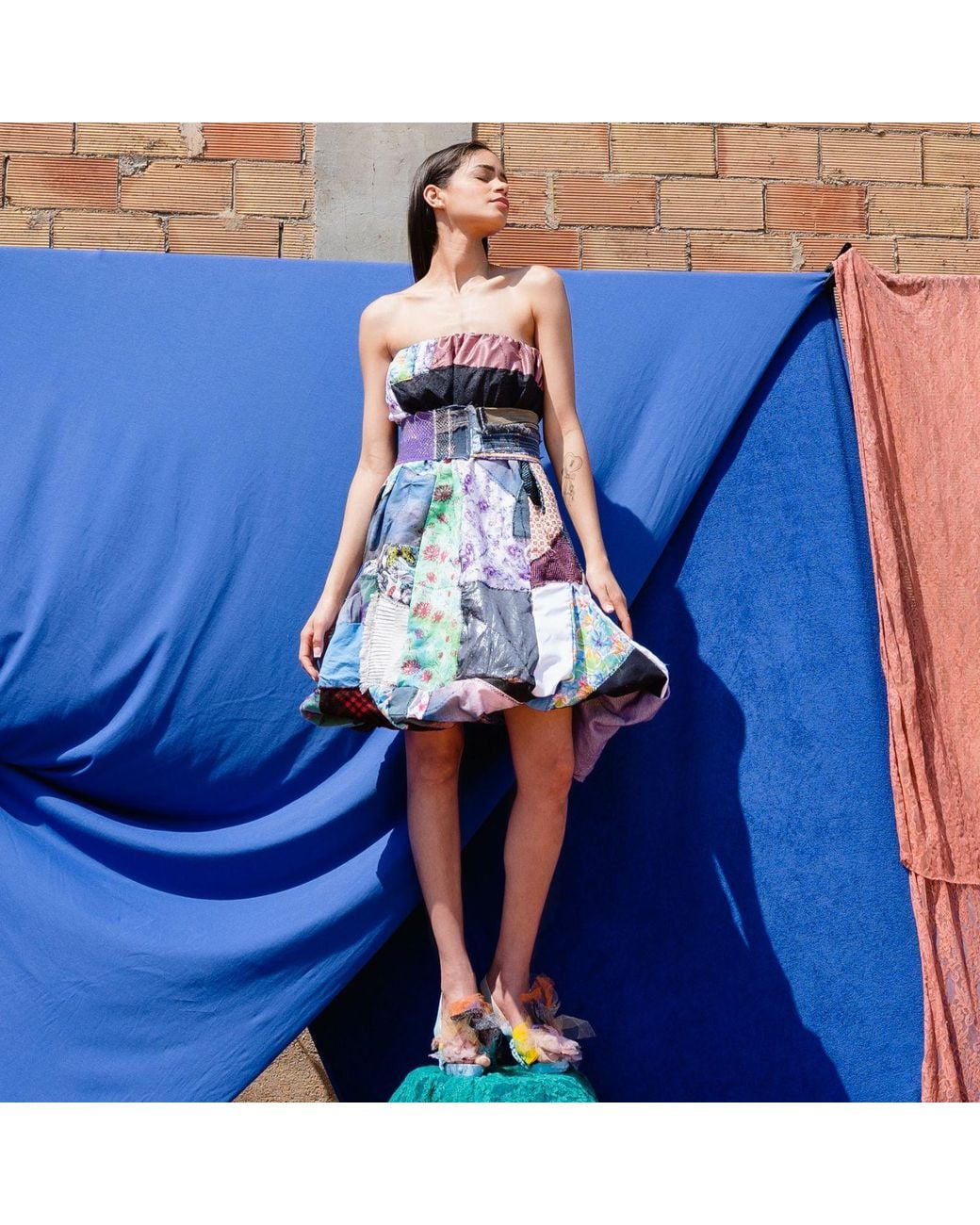 Miro Misljen Blue Patchwork Balloon Dress