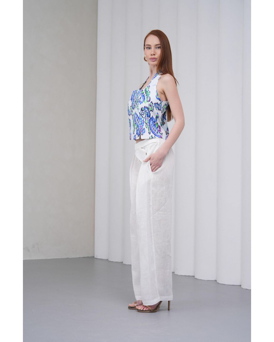 Lumina Eligma White The Wrapline Linen Trouser