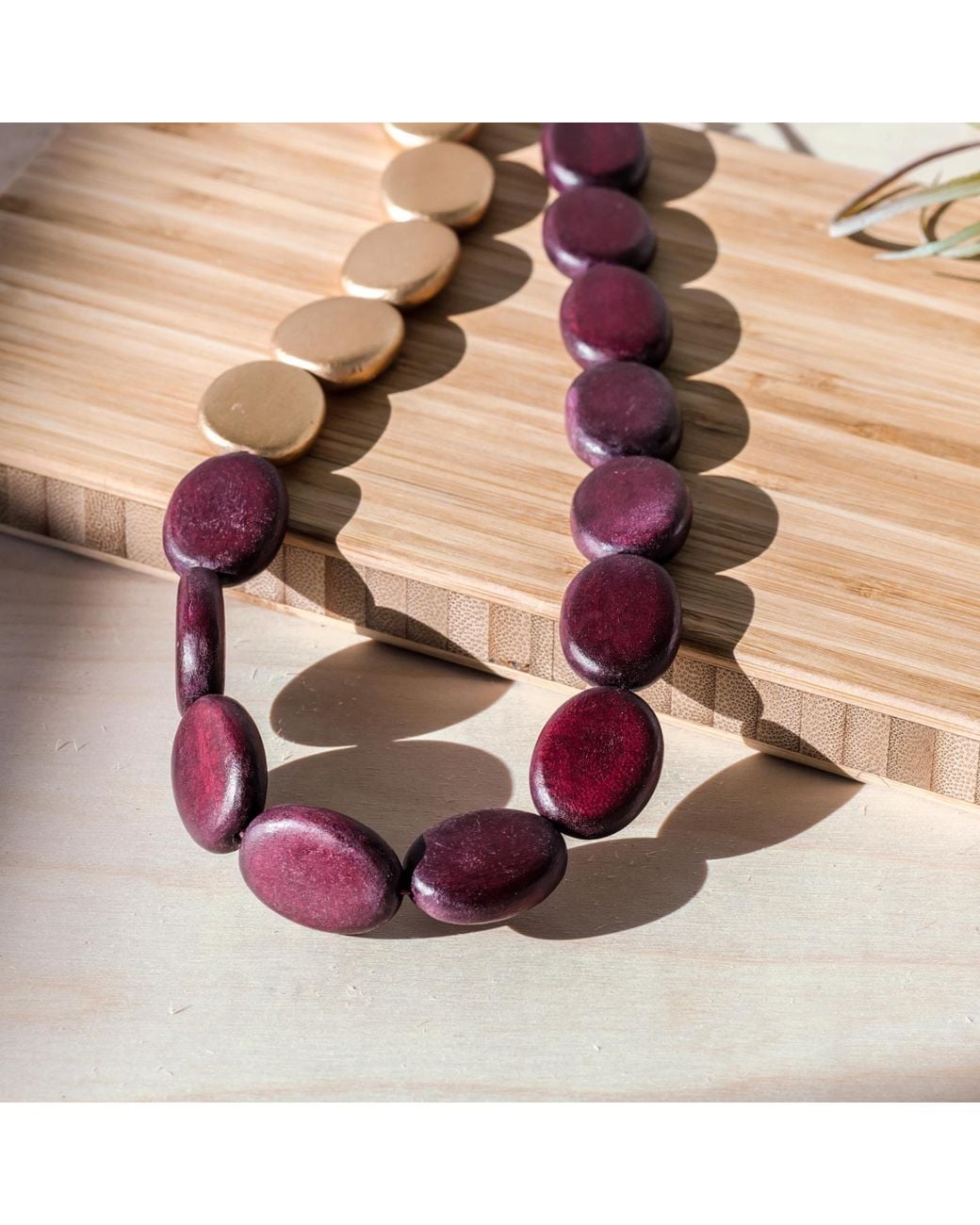 LIKHÂ Metallic Guija Statement Necklace, Wine