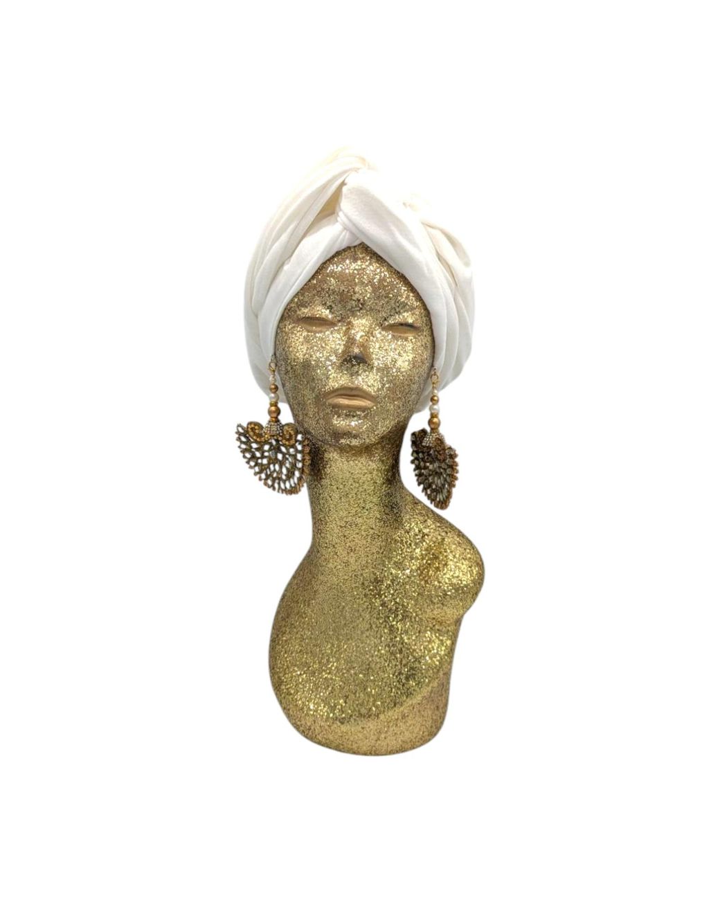 Julia Clancey White Ivory Taffeta Peacock Turban