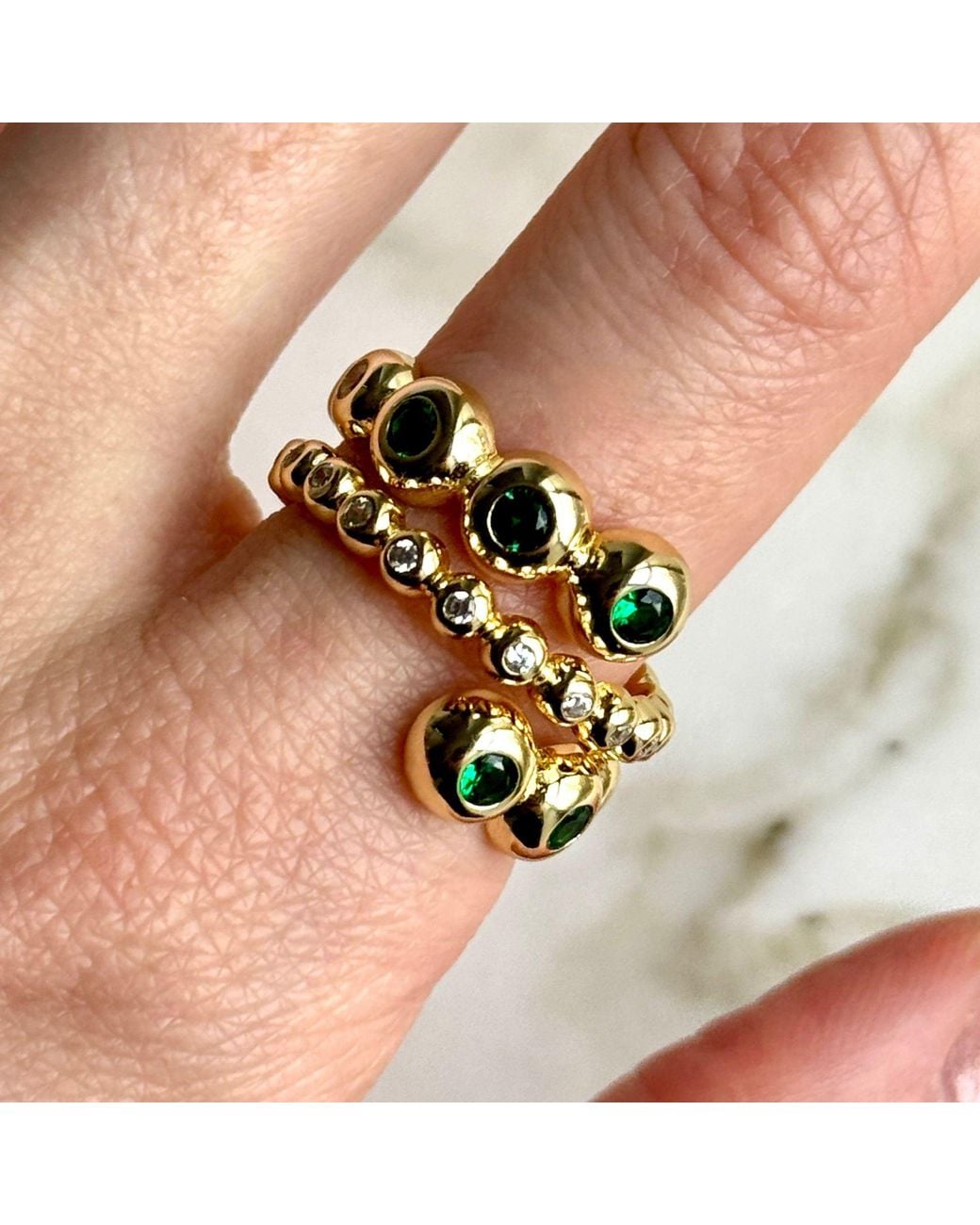 Laura Gray Green Gilt Sterling Bezel Emerald Crystal Ring