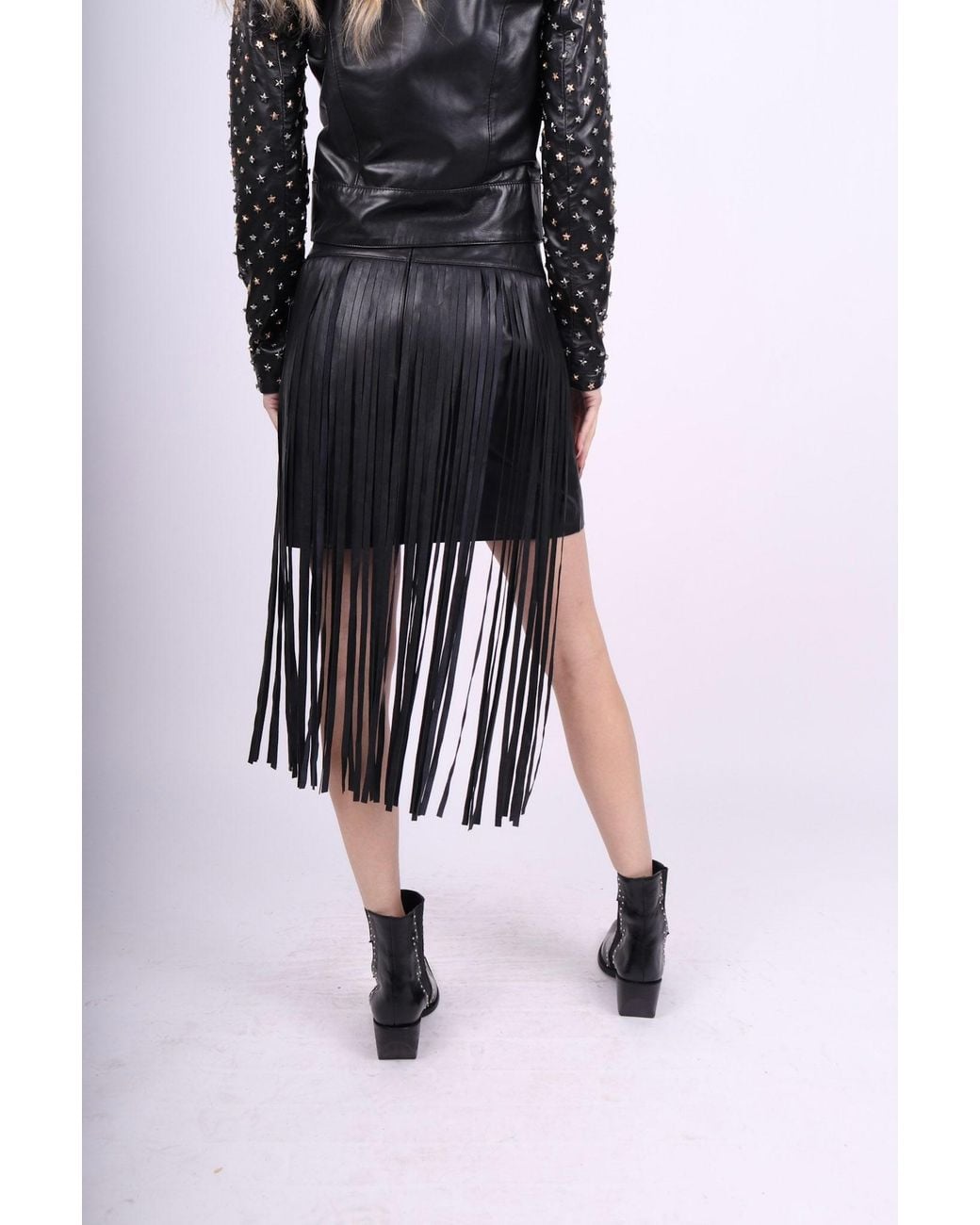 Any Old Iron Gray Leather Fringey Skirt