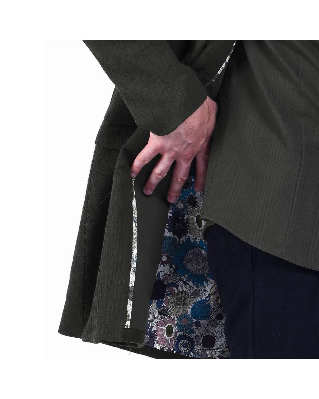Smart and Joy Green Double-Breasted Long Coat With Printed Lining for men
